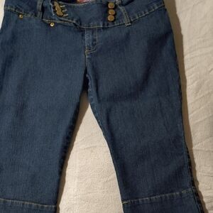 SO Navy Cropped Jeans with Button Detail